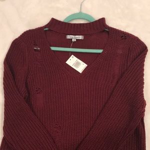 Juniors, red wine sweater
